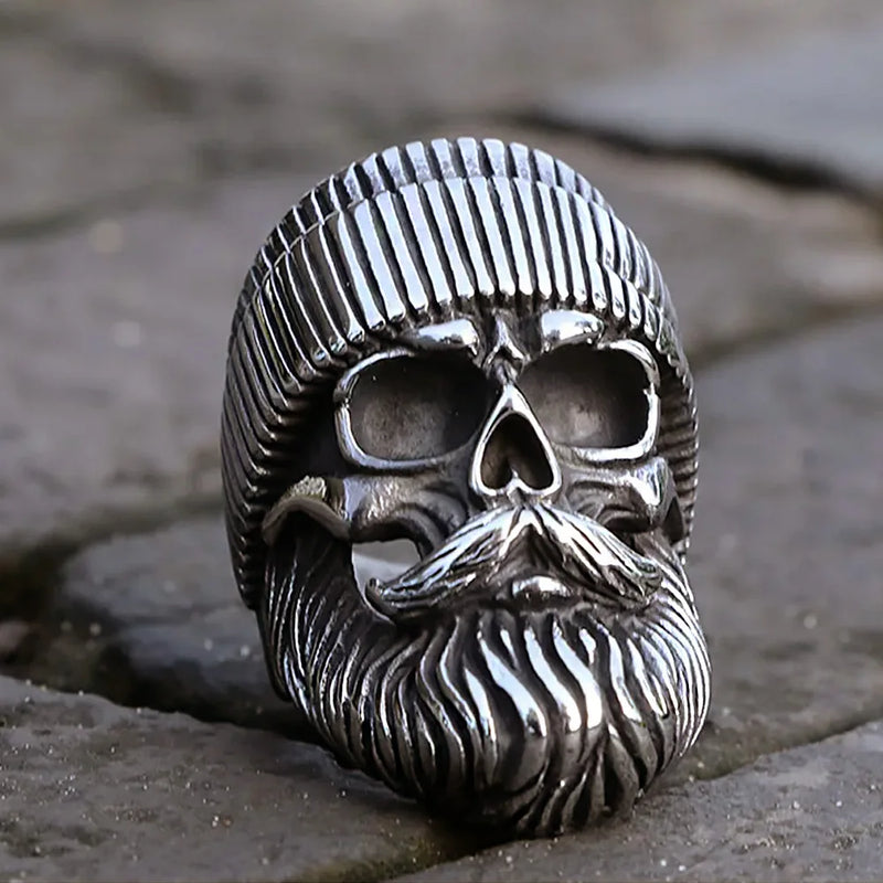 Anel Vintage Beard Skull Ring Stainless Steel Punk Biker Ring